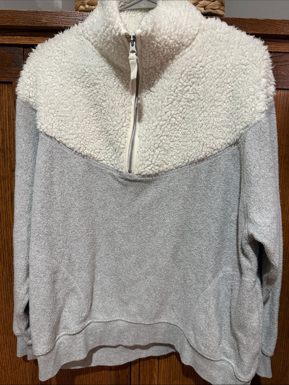 aerie Sherpa Lined Jacket in Cream and Light Gray